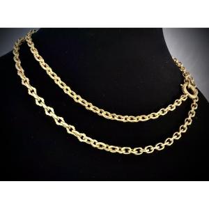 Antique Long Necklace In 18-carat Yellow Gold With Curb Links, 75 Centimeters In Length