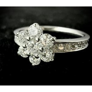 White Gold Daisy Ring Set With 0.80 Carats Of Diamonds
