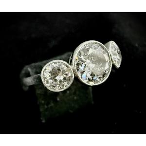 Art Nouveau Ring Set With Three Old-cut Diamonds Totaling 3.20 Carats
