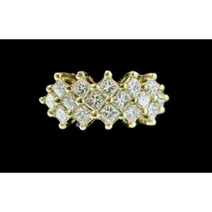 Yellow Gold Ring Set With 1.92 Carats Of Princess-cut Diamonds
