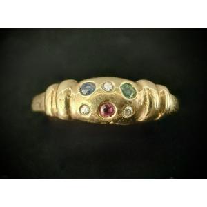 Yellow Gold Ring Set With Diamonds, Emerald, Sapphire And Ruby