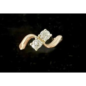 Art Nouveau Ring In Pink Gold Set With Two Diamonds Of 0.15 Carat Each