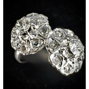 Flower-shaped Toi Et Moi Ring In 18k Gold - Mixed-cut Diamonds