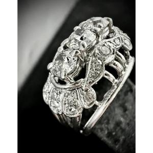 1930's Ring - 18k Gold - 3 Old-cut Diamonds Approx 1.15ct + Setting