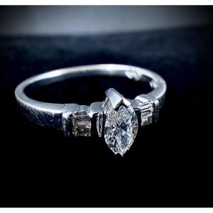 18k Gold Ring - Marquise-cut And Baguette-cut Diamonds