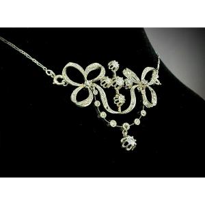 Platinum Pendant And Chain, Fine Period, Ribbon Bows And Garlands, 1.40ct Diamonds