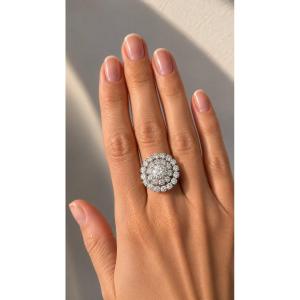 Large Daisy Ring - Center Diamond 1.30ct (vs) - 3.02 Ct Brilliant Cut - Set In Platinum