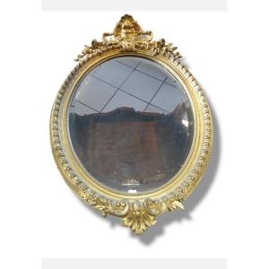 Miroir Ovale En Bois Doré