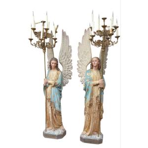 Pair Of Torch-bearing Angels 
