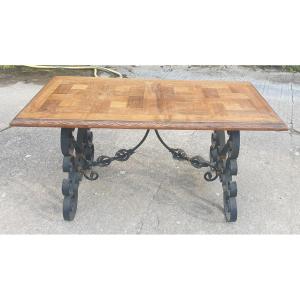 Wrought Iron Coffee Table, Parquet Top