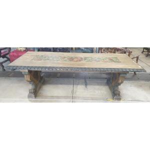 Painted And Richly Carved Wooden Table