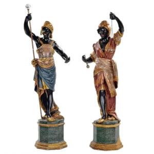 Pair Of Sculptures “moorish Porters” France, 19th Century