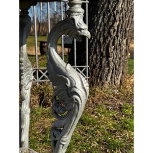 Cast Iron Gueridon With Griffins And Marble Top