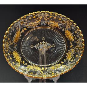 Large Gilded Glass Dish. L-33cm