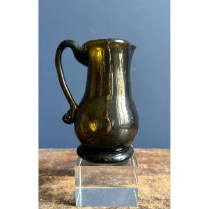 Rare Small 18th Century Green Glass Pitcher, Normandy