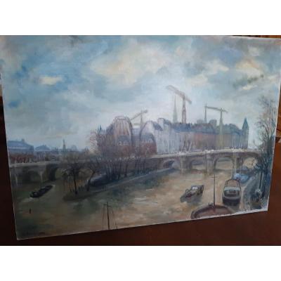 Peinture Les Grues Ile De La Cité Paris 20 Ieme Siecle