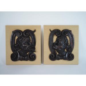 Pair Of Renaissance Decorative Oak Reliefs, Europe, Late 16th Century