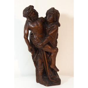 Late Gothic Wooden Sculpture Depicting The Descent From The Cross, 16th Century