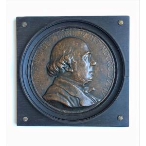 Charles Bertault (19th-20th Century), "bronze Medallion With The Effigy Of Ferdinand Barbedienne". 1884.