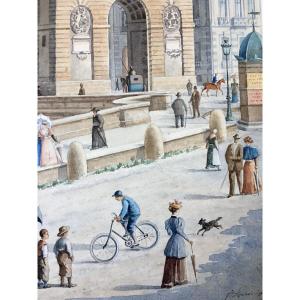 Animated View Of The Arc De Triomphe In Montpellier. 1894. Signed Watercolour.