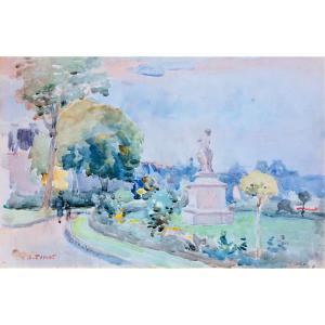 Albert Pinot (1875 - 1962) " Paris,the Tuileries Garden". Around 1920. Impressionism.