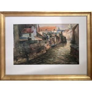 Frans Nackaerts (1884-1948). "view Of Brugge". Pastel.