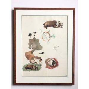 Watercolor. Bulldog Study. 80 Years.