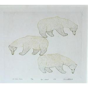Quvianatuliak Parr Or Kovinaktilliak (1930-1998). “the Three Bears”. 1973. Inuit Engraving.