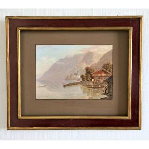 Samuel Grundman. "view Of The Lake And The Village Of Brienz". (canton Of Bern). Gouache Aquatint.
