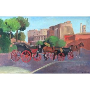 Robert Liard (1911-1988). “carriages In Front Of The Colosseum”. 1930s.