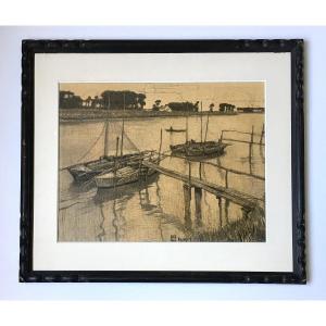 Eugène Dopchie (termonde, 1873-ghent, 1948). "banks Of The Lys". 1909.