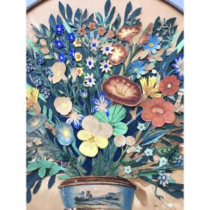 L. Duménil (19th Century). "vase Of Flowers". Cutting And Watercolor. 1848.