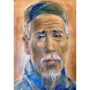 Fernand Gillion (19th Century - 1950). Pastel. “portrait Of A Chinese”. Around 1920.