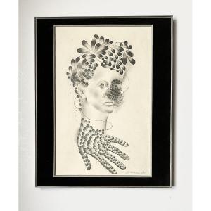 Jean Marembert (1900-1968). Surrealist Drawing "bird Woman". 1940s.