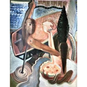 Eric Kengen (brussels, 1952) "composition". Large Format. Oil On Canvas.