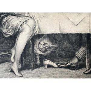 Engraving. "drag Scene". Signed. 1920s.