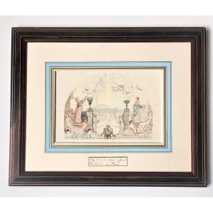 Two Watercolors "allegory Of Progress". City Of Lyon. End Of The 19th Century.