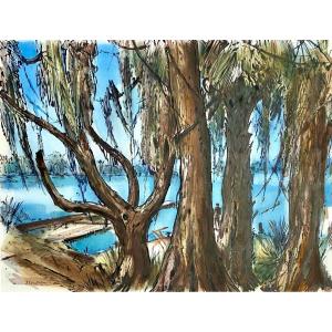 Jean Van Noten (1903 - 1982). "winter Park, Florida". 1950s. Mixed Media.