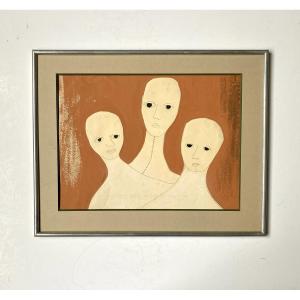 Stefania Unwin (1933). "three Women". Gouache. 1970s.