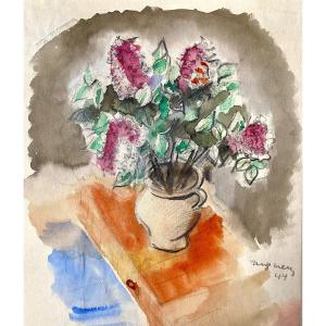 Serge Creuz (1924-1996). "bouquet Of Lilacs". Watercolor. 1944.