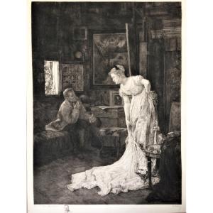 Alfred Stevens. "the Artist And His Model" Or "the Studio." Circa 1900. Engraved By Louise Danse.