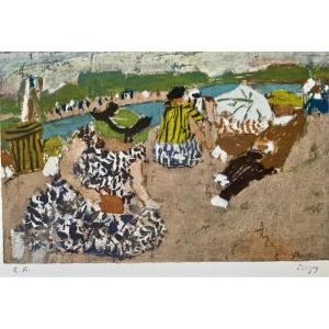 Jean Pougny (1890-1956). Lithograph "the Beach".