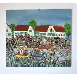Jeanne De Soomer (belgium, 1925). "the Flower Parade". 1970s. Naive Art.