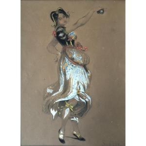 Eugène Devéria (paris, 1805- Pau, 1865). "dancer". Pencil And Gouache.