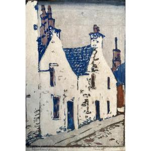 Siegfried Berndt (1880 - 1946). "kleinstadt Häuser". Woodcut. Japan Paper. 