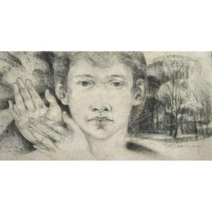 Charly Vienne (frameries, 1942). "portrait Of A Man". 1970. Charcoal On Canvas.