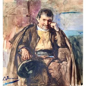 Manuel Benedito Vives (valencia, 1875-1963, Madrid). "portrait Of A Man With A Hat". Around 1900