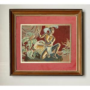 Jean Van Noten (1903 - 1982). "africanist Tapestry Project". Mixed Media. Circa 1940.