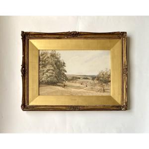 Peter De Wint (1784, Staffordshire - 1849, London). Watercolor. "country Landscape". 19th Century