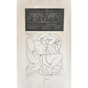 Pierre-yves Trémois (paris, 1921-2020). Etching. "homage To Luciano Berio, Circles". 1975.